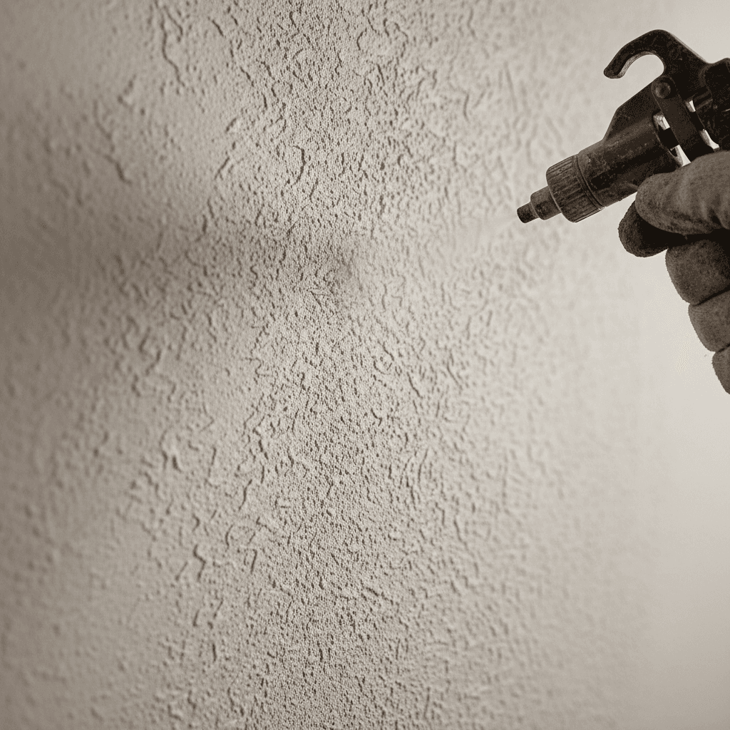 Close-up of texture spray application matching existing wall patterns