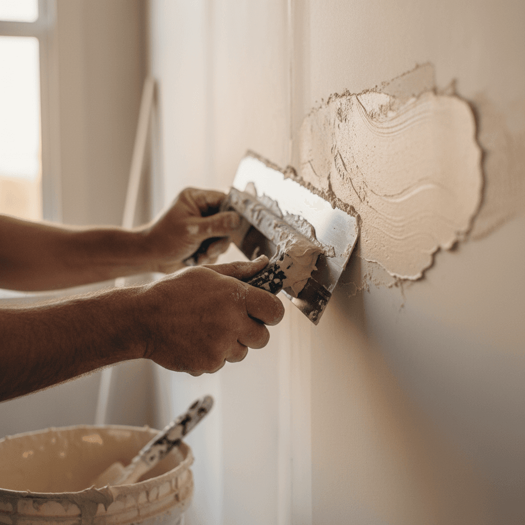 Professional mudding technique with compound application and drywall knife